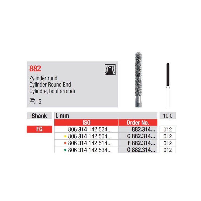 Fraise diamantée cylindre bout arrondi FG G882.314.012 (Dr. Ulrich)